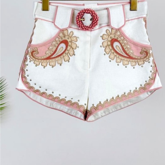 Zimmermann Pants - Sold out Zimmerman Raie Belted linen mini shorts